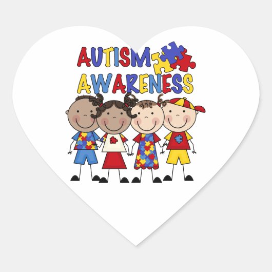 Stick Figure Kids Awareness Hart Sticker (Voorkant)