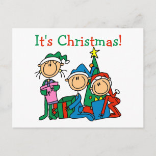 Stick Figure Kids It's Christmas Tshirts and Gifts Feestdagenkaart