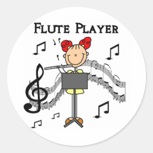 Stick Figure Meisje Fluitspeler T-shirts en Cadeau Ronde Sticker