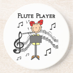 Stick Figure Meisje Fluitspeler T-shirts en Cadeau Zandsteen Onderzetter