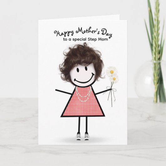 Stick Figure Meisje Moederdag voor Stiefmoeder Kaart (Voorkant)