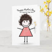 Stick Figure Meisje Moederdag voor Stiefmoeder Kaart (Gele Bloem)