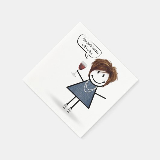 Stick Figure Party Girl with Red Wine  Servet (Hoek)
