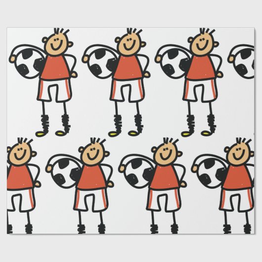 Stick Figure Soccer Boy Football Player Cadeaupapier (Vlak)