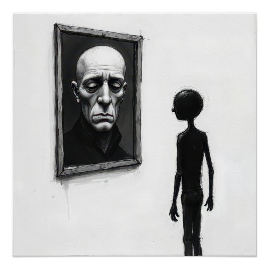 Stick Figure Staring a Bald Man Portrait Perfect Poster (Voorkant)