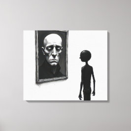 Stick Figure Staring at a Bald Man Portrait Canvas Afdruk