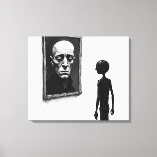 Stick Figure Staring at a Bald Man Portrait Canvas Afdruk (Voorkant)