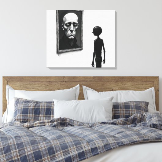 Stick Figure Staring at a Bald Man Portrait Canvas Afdruk (Insitu (Slaapkamer))