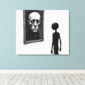 Stick Figure Staring at a Bald Man Portrait Canvas Afdruk (Insitu (Houten vloer))