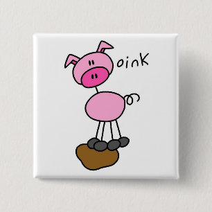 Stick Figure Varken T-shirts en Cadeaus Vierkante Button 5,1 Cm