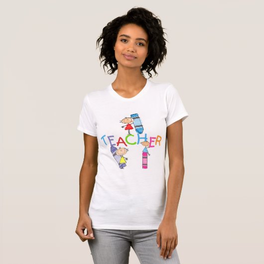 Stick Figures Crayons Teacher Tshirts en Gifts (Voorkant volledig)