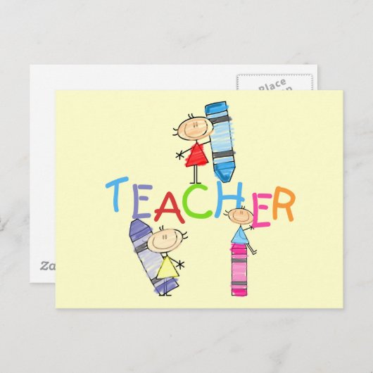 Stick Figures Crayons Teacher Tshirts en Gifts Briefkaart (Voorkant / Achterkant)