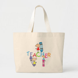 Stick Figures Crayons Teacher Tshirts en Gifts Grote Tote Bag