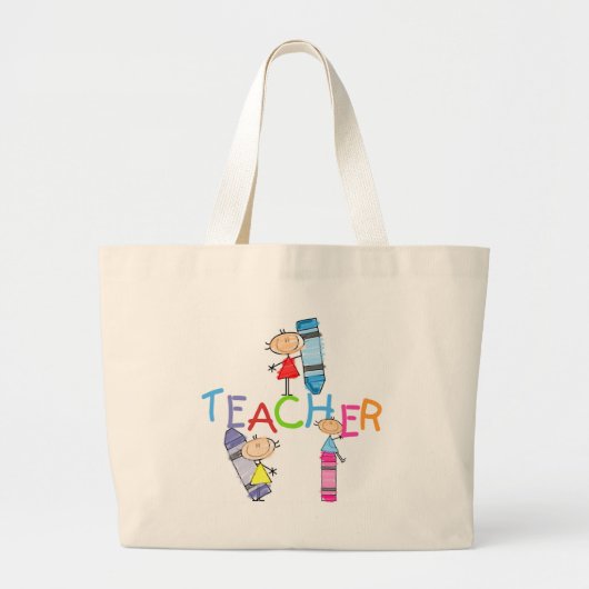 Stick Figures Crayons Teacher Tshirts en Gifts Grote Tote Bag (Voorkant)