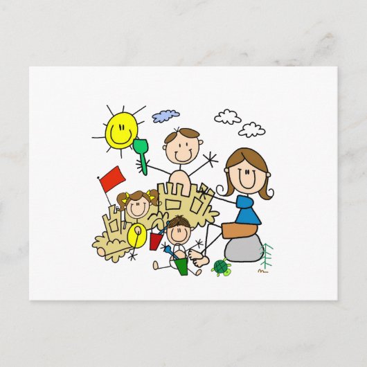 Stick Figures Family Beach Fun Briefkaart (Voorkant)