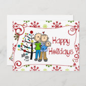 Stick Figures Family Prettige feestdagen Briefkaar (Voorkant / Achterkant)