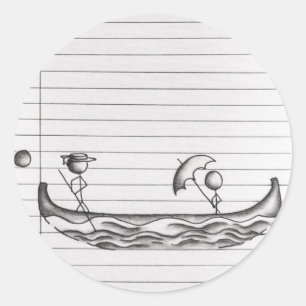 Stick Figures on a Gondola Boat Ronde Sticker
