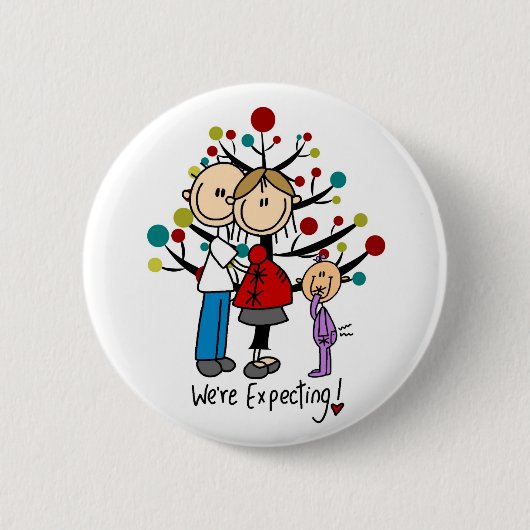 Stick Figures Protant Parents Girl Ronde Button 5,7 Cm (Voorkant)