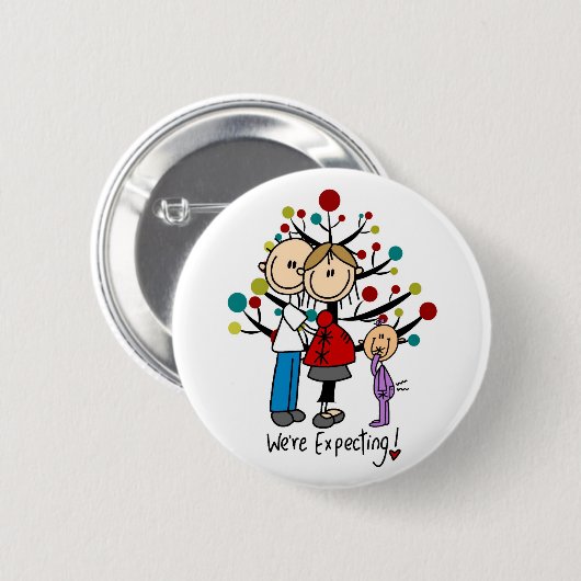 Stick Figures Protant Parents Girl Ronde Button 5,7 Cm (Voorkant /achterkant)