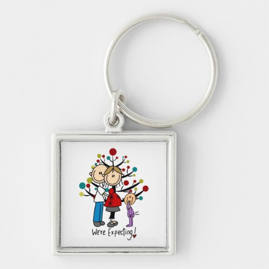 Stick Figures Protant Parents Girl Sleutelhanger (Voorkant)