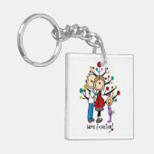 Stick Figures Protant Parents Girl Sleutelhanger (Voorkant Links)