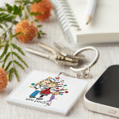 Stick Figures Protant Parents Girl Sleutelhanger (Voorkant Rechts)