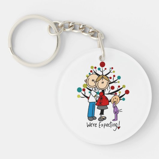 Stick Figures Protant Parents Girl Sleutelhanger (Voorkant)