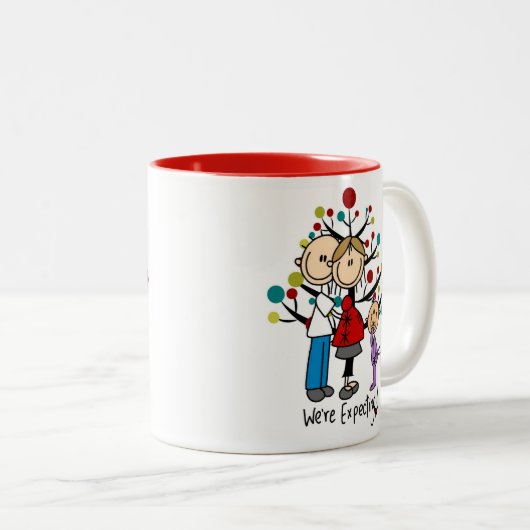 Stick Figures Protant Parents Girl Tweekleurige Koffiemok (Voorkant rechts)