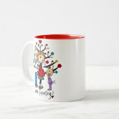 Stick Figures Protant Parents Girl Tweekleurige Koffiemok (Voorkant links)