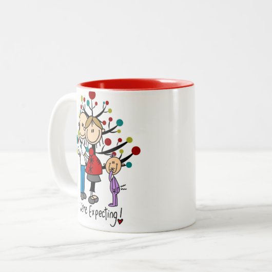 Stick Figures Protant Parents Girl Tweekleurige Koffiemok (Voorkant links)