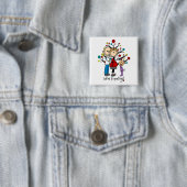 Stick Figures Protant Parents Girl Vierkante Button 5,1 Cm (In situ)