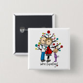 Stick Figures Protant Parents Girl Vierkante Button 5,1 Cm (Voorkant /achterkant)