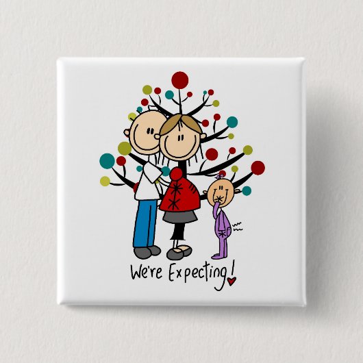 Stick Figures Protant Parents Girl Vierkante Button 5,1 Cm (Voorkant)