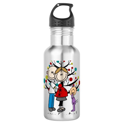 Stick Figures Protant Parents Girl Waterfles (Voorkant)
