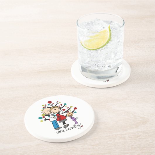 Stick Figures Protant Parents Girl Zandsteen Onderzetter (Zijkant)