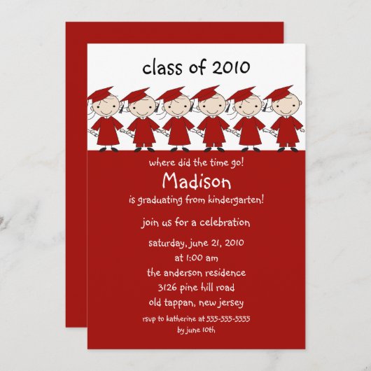 Stick Figuur Afstuderen Uitnodiging meisjes & jong (Voorkant / Achterkant)