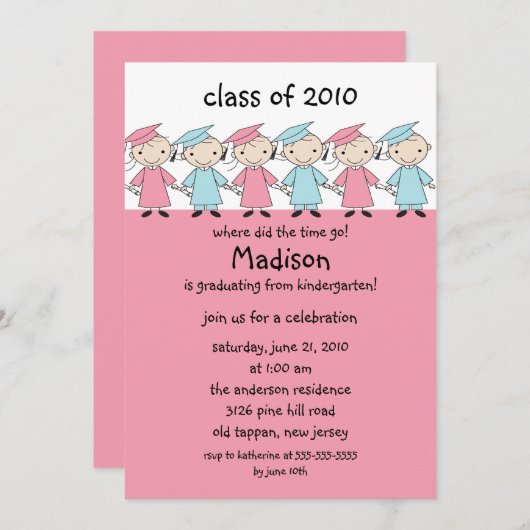 Stick Figuur Afstuderen Uitnodiging meisjes & jong (Voorkant / Achterkant)