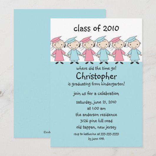 Stick Figuur Afstuderen Uitnodiging meisjes & jong (Voorkant / Achterkant)