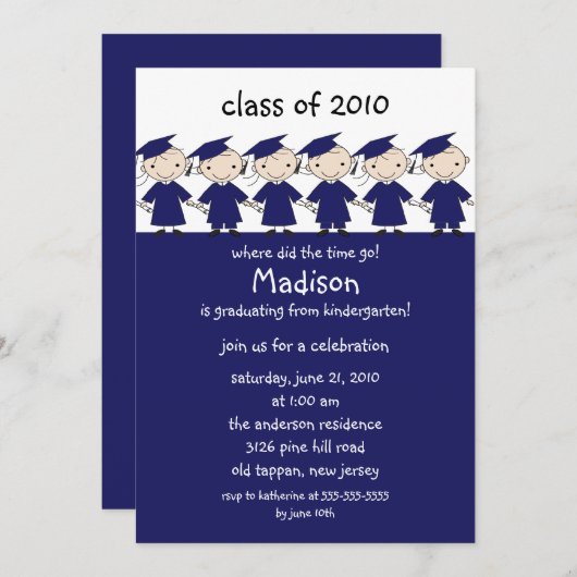 Stick Figuur Afstuderen Uitnodiging meisjes & jong (Voorkant / Achterkant)