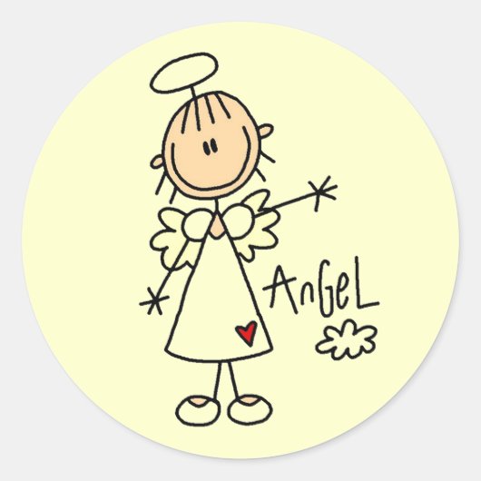 Stick Figuur Angel T-shirts en cadeautjes Ronde Sticker (Voorkant)