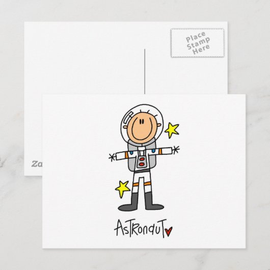 Stick Figuur Astronaut T-shirts en cadeautjes Briefkaart (Voorkant / Achterkant)