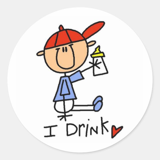Stick Figuur Baby I Drink Tshirts en geschenken Ronde Sticker (Voorkant)