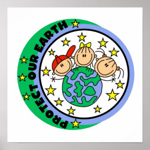 Stick Figuur bescherm onze Aarde T-shirts en cadea Poster