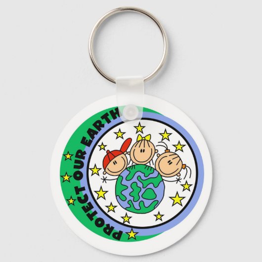 Stick Figuur bescherm onze Aarde T-shirts en cadea Sleutelhanger (Voorkant)