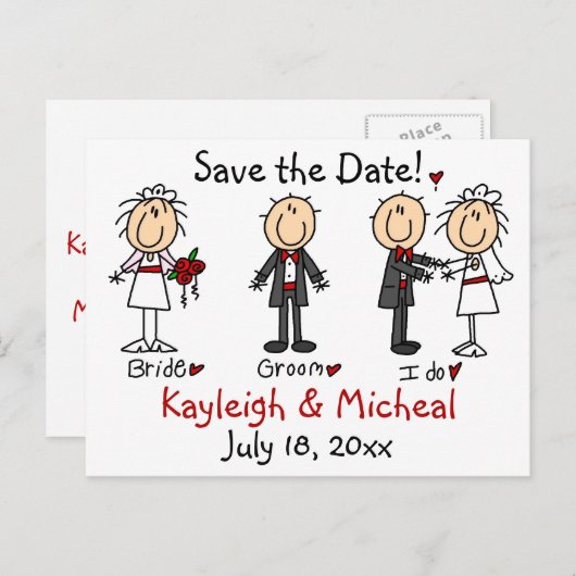 Stick figuur Bewaar de datum! Aankondigingskaart (Voorkant / Achterkant)