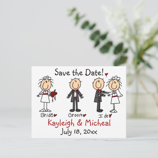Stick figuur Bewaar de datum! Aankondigingskaart (Staand voorkant)