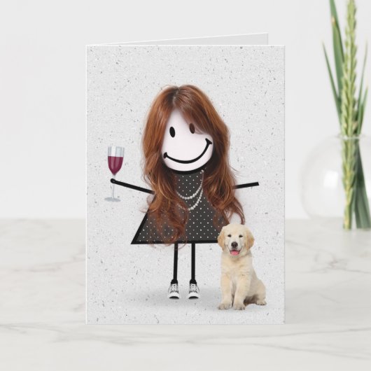 Stick Figuur Birthday Girl met Golden Retriever Kaart (Voorkant)