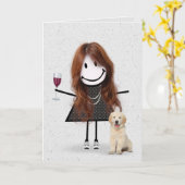 Stick Figuur Birthday Girl met Golden Retriever Kaart (Gele Bloem)