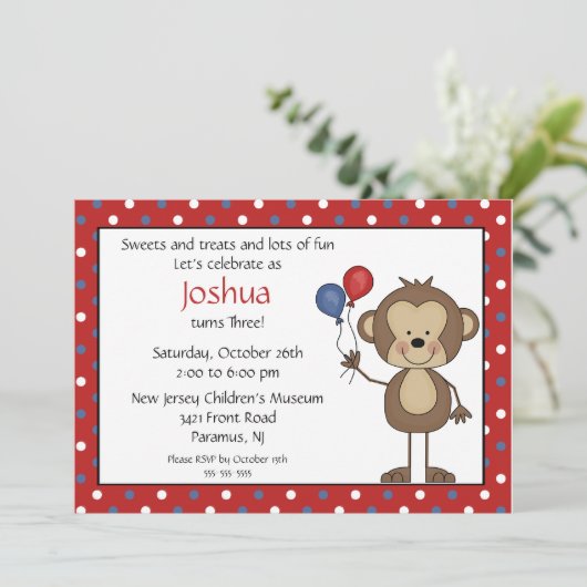 Stick figuur Boy 1st Birthday Uitnodiging (Staand voorkant)