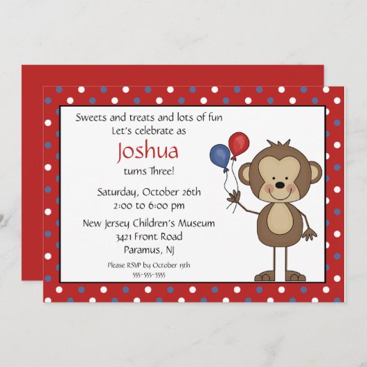 Stick figuur Boy 1st Birthday Uitnodiging (Voorkant / Achterkant)